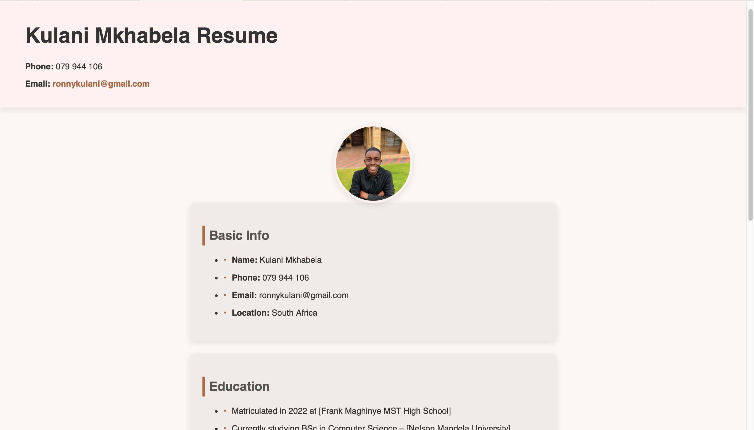 Resume Website Screenshot